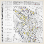 217143 Plattegrond van de stad Utrecht waarop het woningbezit van de gemeente en de woningcorporaties is aangegeven. In ...